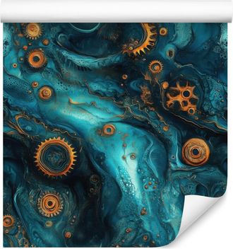 OEM Carta Da Parati Ink Turchese, Blu Navy, Blu Mare E Ocra 50x1000 Cm