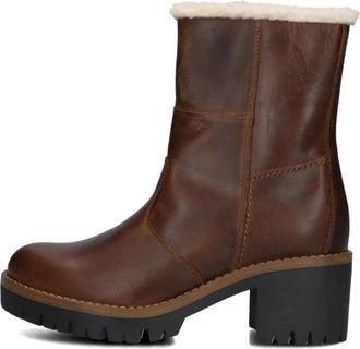 Omoda Stijlvolle Cognac Leren Enkellaarzen - Dames - Laarzen met Hak - Bruin - 37 EU - Leer - Schoenen