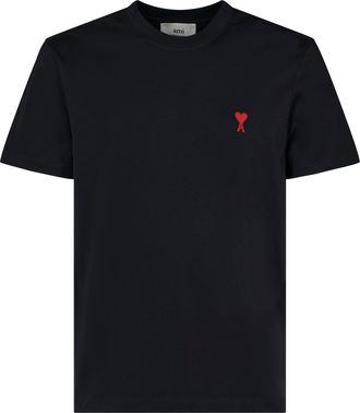 Ami Quota Red Ami De Coeur Black Cotton T-Shirt