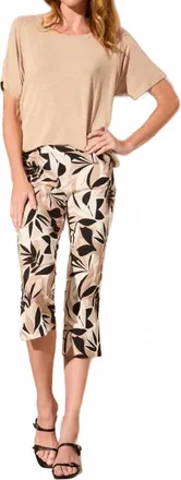 Tribal Printed Bengaline Pull-On Elastic Waist Capri Pant In Multi
