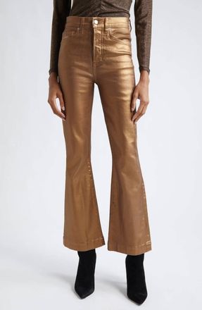 Veronica Beard Carson Metallic Cropped Flare Jeans In Antique Brass