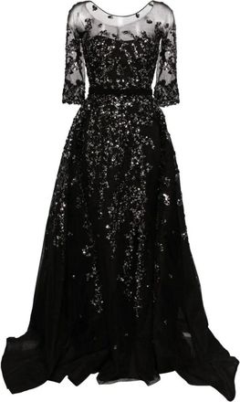 Saiid Kobeisy Tulle Beaded Dress With Envelope Skirt And Overskirt