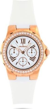 Peugeot Summer Crystal Bezel Silicone Rubber Watch- 38MM in White at Nordstrom