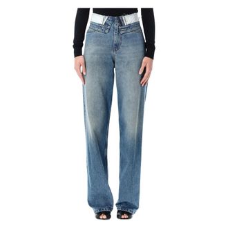 Maison Margiela Jeans, Dames, Blauw, W28, Katoen, Double Waist Straight Jeans