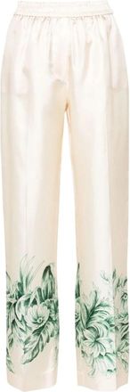 F.R.S. For Restless Sleepers Groene Bloemen Palazzo Broek - Dames - Wijde Broeken - Beige - XS - Broeken