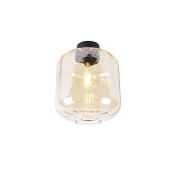 QAZQA Qazqa - Dise&ntilde;o Plaf&oacute;n De Dise&ntilde;o Negro Con Cristal &Aacute;mbar - Qara Aluminio /vidrio Redonda Adecuado Para Led Max. 1 X 60 Watt