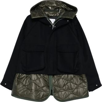 sacai hooded quilted-panel jacket - women - Polyester/Wool/Nylon/Cupro - 3 - Blue