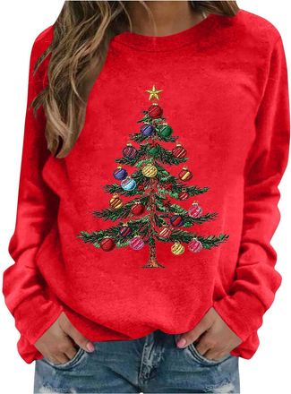 Generic Womens Xmas Jumper Christmas Wine Glass Graphic Sweatshirt Funny Novelty Xmas Tree Printed Pullover Fleece Lined Winter Fall Sweaters Casual Loose Lon