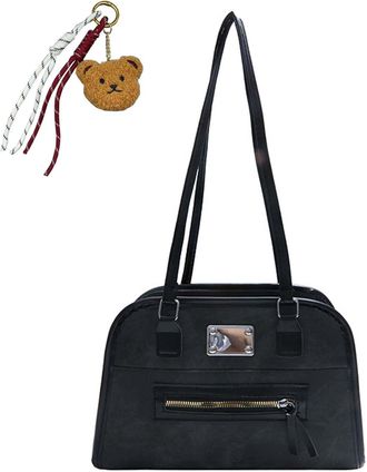 Generic Womens Large Capacity Leather Shoulder Bag, Ladies Stylish Versatile Commute Backpack, Casual Lightweight Handbag with Chic Pendant for Travel Work (B