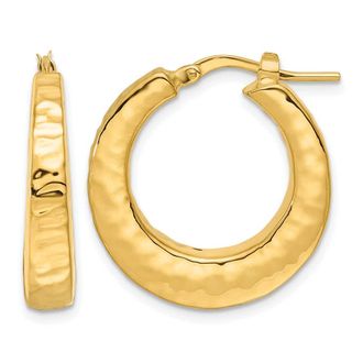 Diamond2Deal 14K Yellow Gold Polished Hammered Round Hoop Earrings