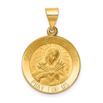 Diamond2Deal 14k Yellow Gold Polished and Satin Sacred Heart of Mary Medal Hollow Pendant