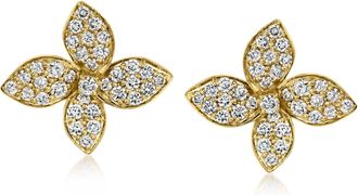 Ross-Simons Lab-Grown Diamond Flower Earrings in 18kt Gold Over Sterling
