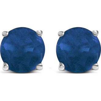 House of Brilliance 14K Gold 5X5MM Round Birthstone Solitaire Stud Earrings in Blue Sapphire | White at Nordstrom