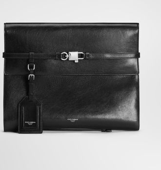Dolce & Gabbana Lock Calfskin Clutch Bag - Man Briefcase And Clutches Black Onesize