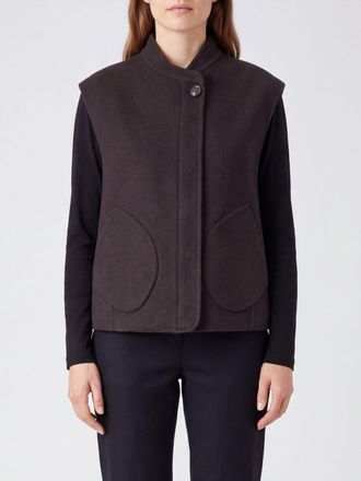 SOEUR Gilet lungo in lana con collo bomber e chiusura a un bottone