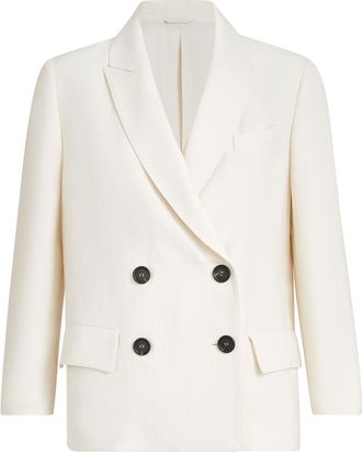 Brunello Cucinelli Fluid twill blazer with monili in Ivory at Nordstrom, Size 34 It