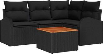 vidaXL Conjunto De Sof&aacute; De Jard&iacute;n 5 Pcs Negro Vidaxl