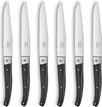 Lou Laguiole Estuche 6 cuchillos chuleteros hoja dentada Negro