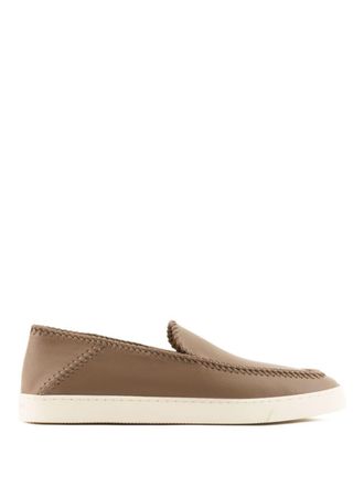 Giorgio Armani whipstitch-embellished leather sneakers - Marrone