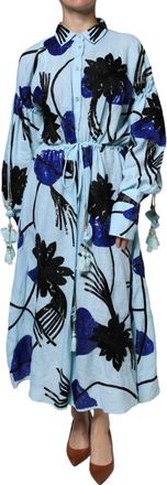 Christian Pellizzari Light Blue Floral Embellished Shirt Maxi Womens Dress