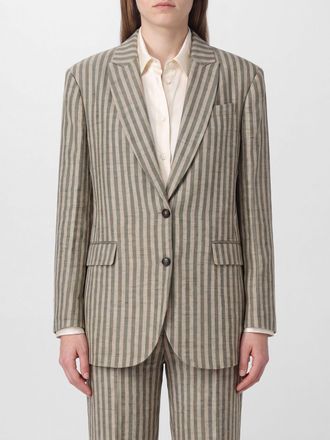 Brunello Cucinelli Blazer monopetto in lino a righe con rever a lancia