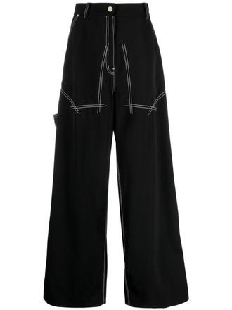 Stella McCartney contrast-stitch wide-leg trousers - women - Polyester/Wool/Elastane/Viscose/Polyurethane - 34 - Black