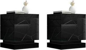 Mirjan24 Mobilier1 - Conjunto De Mesitas De Noche Charlotte 187, Negro + Negro Brillante, N&uacute;mero De Cajones: 0, N&uacute;mero De Puertas: 0, 53x46x42cm, Mdf