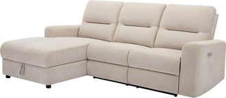 Vente-Unique Sof&aacute; rinconera izquierda el&eacute;ctrico con compartimento de almacenamiento de tejido beige BURIOCA