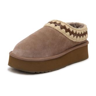 Mou Slippers, female, Beige, Size: 11 US Platform Clog Suede Leather