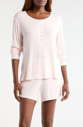 Nordstrom Moonlight Eco Rib Long Sleeve Shortie Pajamas in Pink Loft at Nordstrom, Size X-Large