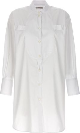 Alberto Biani White Long Plastron Tuxedo Shirt