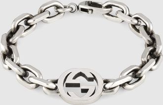 Gucci Interlocking Bracelet, Size 17, Silver, Silver