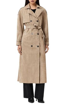 AllSaints Reed Suede Trench Coat in Taupe Brown at Nordstrom, Size Medium