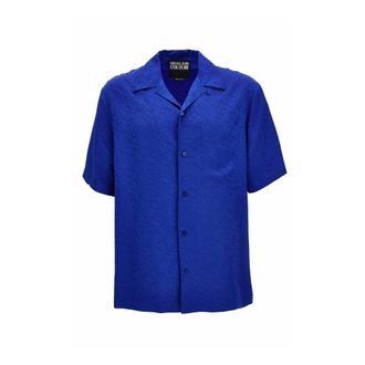 Versace Overhemden - Heren - Korte mouwen Overhemden - Blauw - L - Overhemden