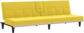 vidaXL Sof&aacute; Cama Con Portavasos Tela Amarillo Claro Vidaxl