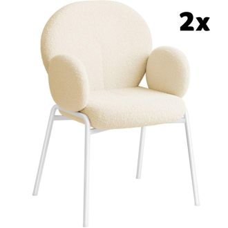 TecTake 2 Sillas de comedor acolchadas, tapizado de boucl&eacute; y 120kg crema
