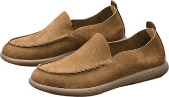 Generic Mens Retro Round Toe Penny Loafers Comfort Soft Moccasin Driving Shoes Handmade Genuine Leather Slip on Flats Boat Walking Shoes for Men (Khaki,8.5)