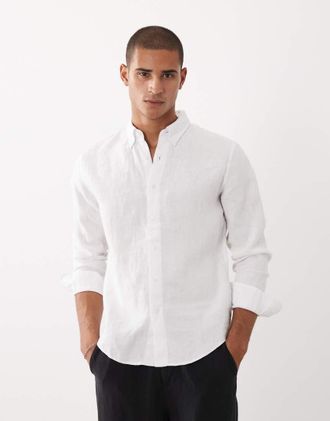 Abercrombie & Fitch Camicia a maniche lunghe in 100% lino bianca-Bianco