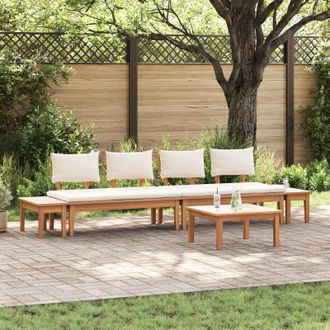Berkfield Home 5 Piece Garden Bench Set with Cushions - Solid Teak Wood in Brown