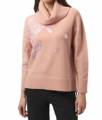 Joseph Ribkoff Sequined Turtle Neck Pullover Sweater Top In Rose