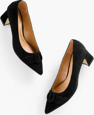 Talbots Edith Suede Flare Heel Pumps - Black - 10 1/2 M Talbots