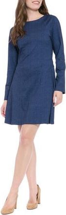 London Times Long Sleeve Ponte Denim Fit & Flare Dress in Denim Blue at Nordstrom Rack, Size 14