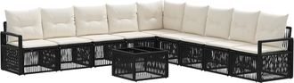 vidaXL Conjunto De Sof&aacute;s De Jard&iacute;n 10 Uds. Negro Rat&aacute;n Sint&eacute;tico Vidaxl