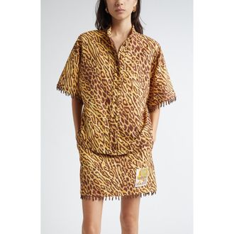 Zimmermann Coco Leopard Print Beaded Fringe Shirt at Nordstrom Rack, Size 3
