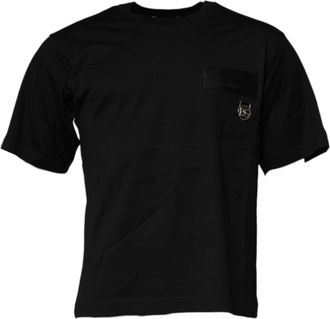 Dolce & Gabbana Black Logo Patch Cotton Crew Neck Mens T-shirt