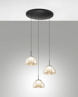 Fabas Luce Lampada A Sospensione Lucille &Oslash;350mm Cognac, Led 21w Cct 2700k/3000k/4000k, Dimmerabile, Struttura In Metallo E Vetro Borosilicato - Lucille