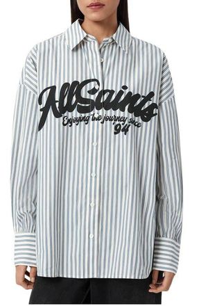 AllSaints Adrianne Logo Shirt in Blue/White at Nordstrom, Size 10 Us