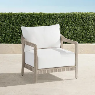 Frontgate Alessia Lounge Chair with Cushions in Weathered Teak - Standard, Vista Boucle Glacier - Frontgate