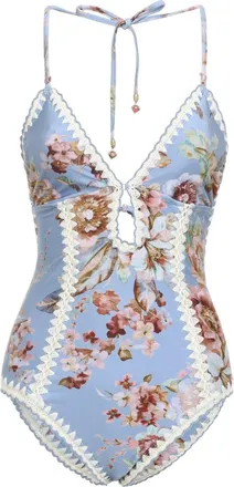 Zimmermann Chambray Blue Awaken Crochet 1 Pc Keyhole Swimwear-Donna