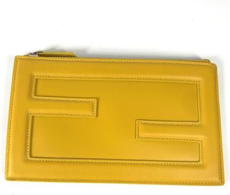 Fendi Yellow Leather Clutch Bag Pouch (Pre-Owned)